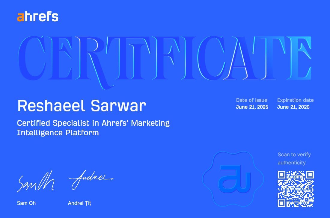 ahrefs-certified-seo-expert-reshaeel-sarwar